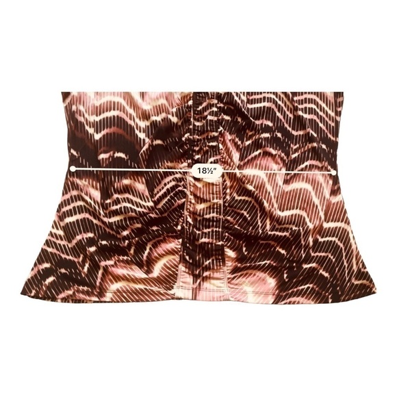 Worthington stretch flowy blouse/top geometrical ruched front bell short sleeves - Picture 12 of 13